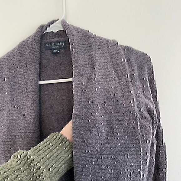 BAREFOOT DREAMS CozyChic Lite Circle Cardi Purple Gray ish Open Cardigan Sweater - Picture 6 of 11